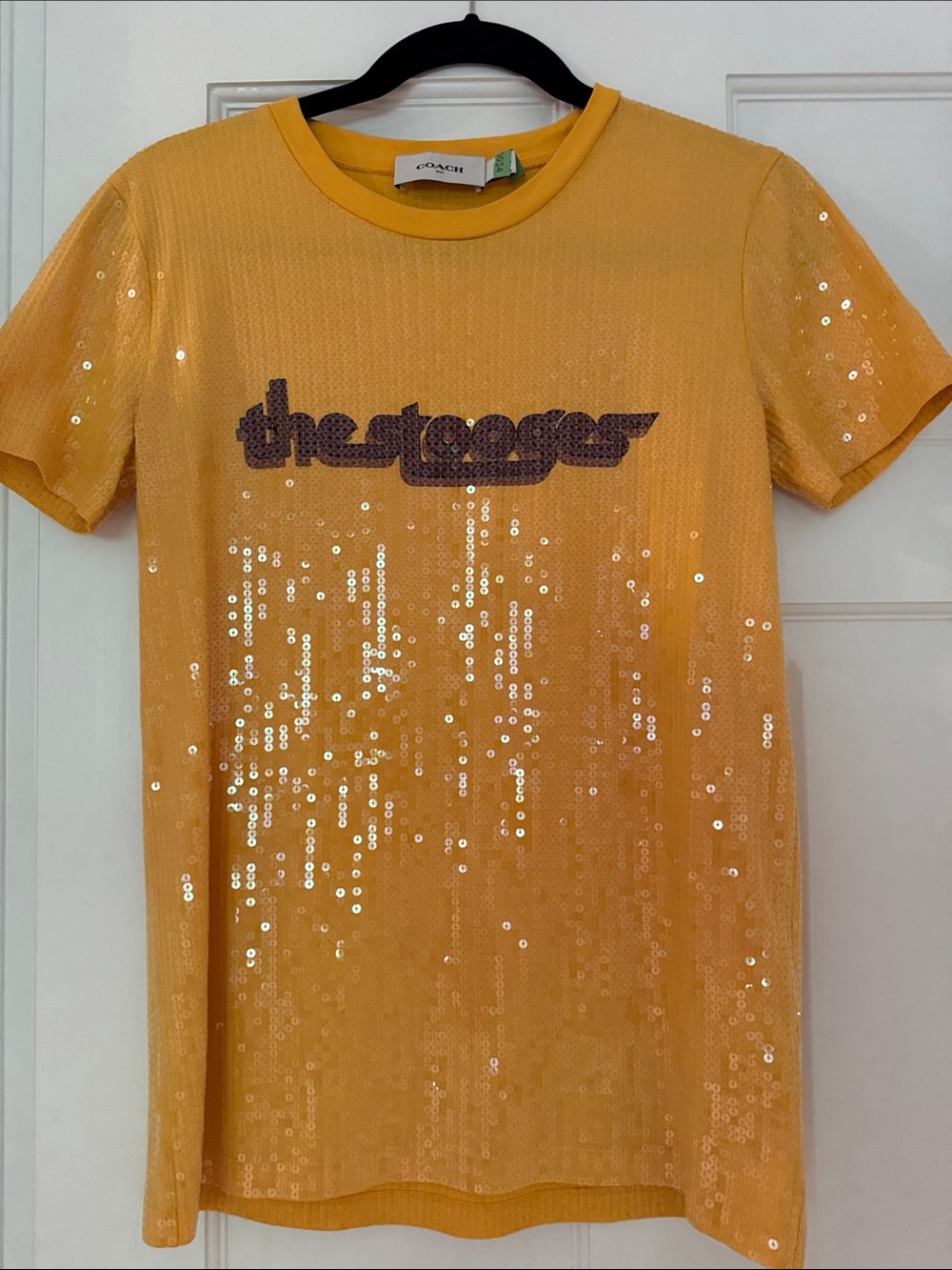 Coach Kids Golden Yellow Sequin Logo Tee